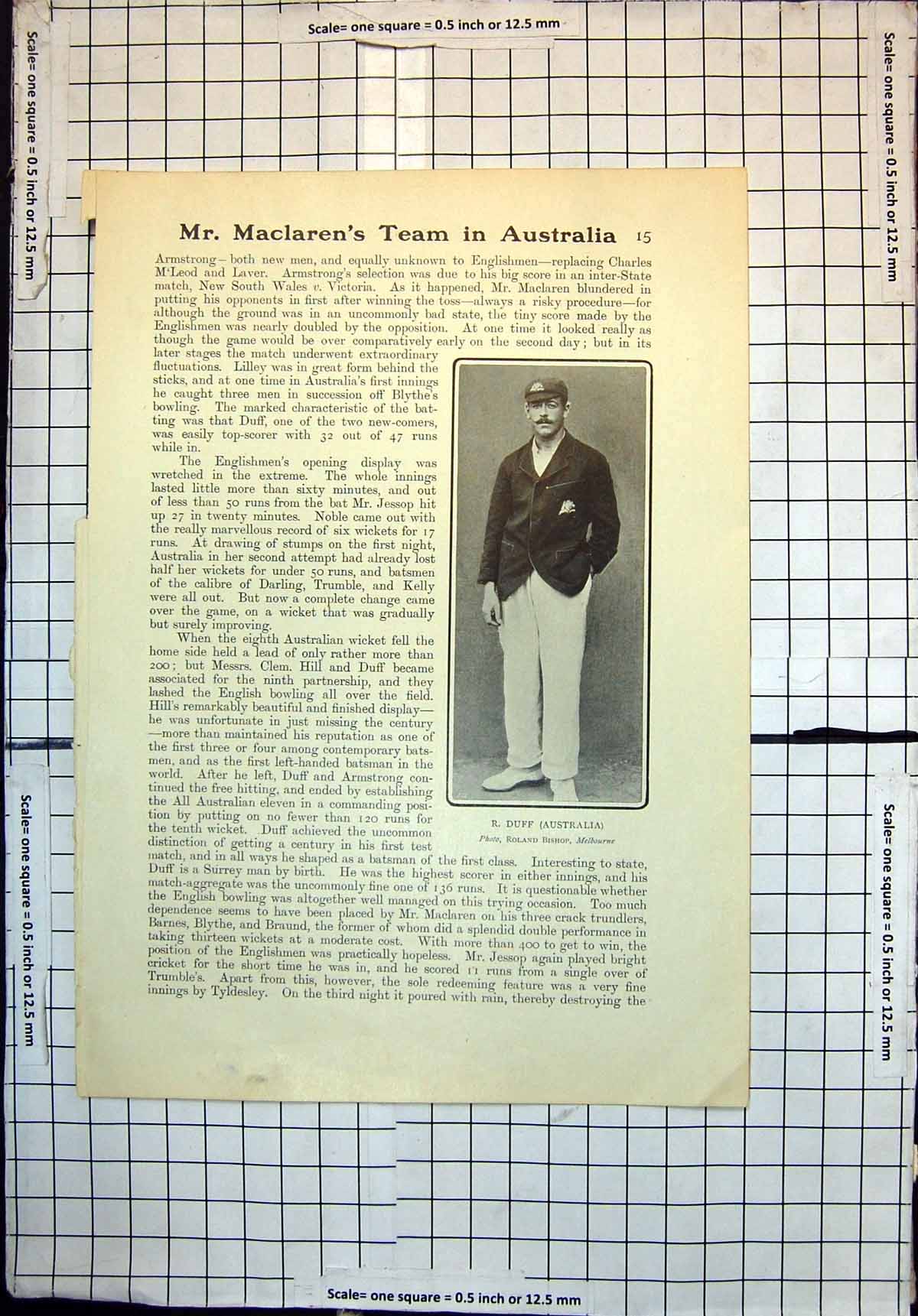Original Old Antique Print Cricket R Duff Australia