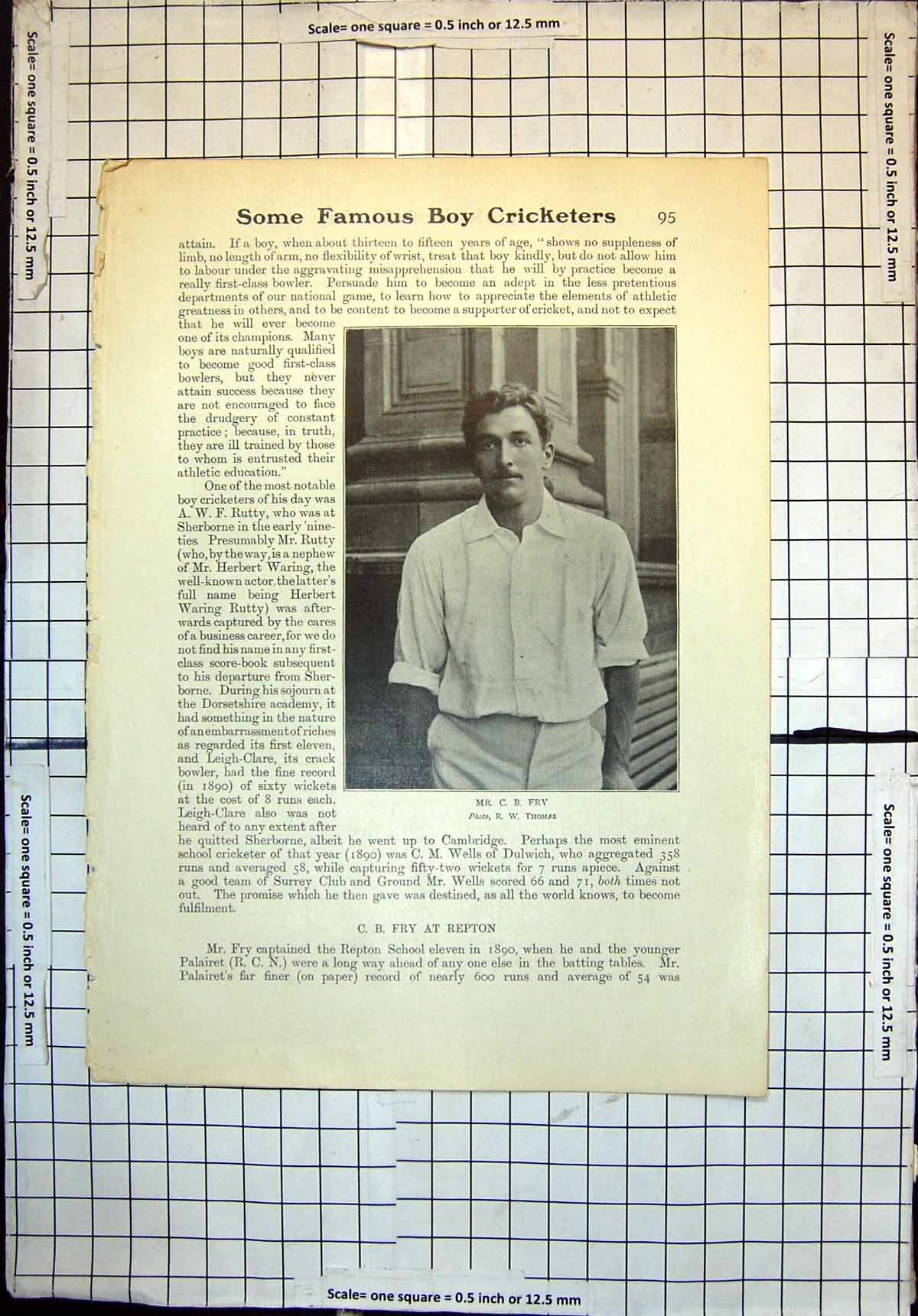 Original Old Antique Print Cricket Mr C B Fry