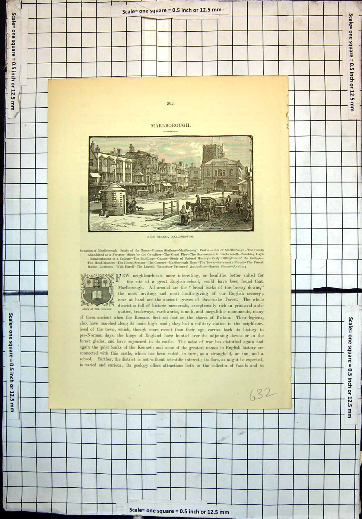 Original Old Antique Print High Street Marlborough Portland Night Ships