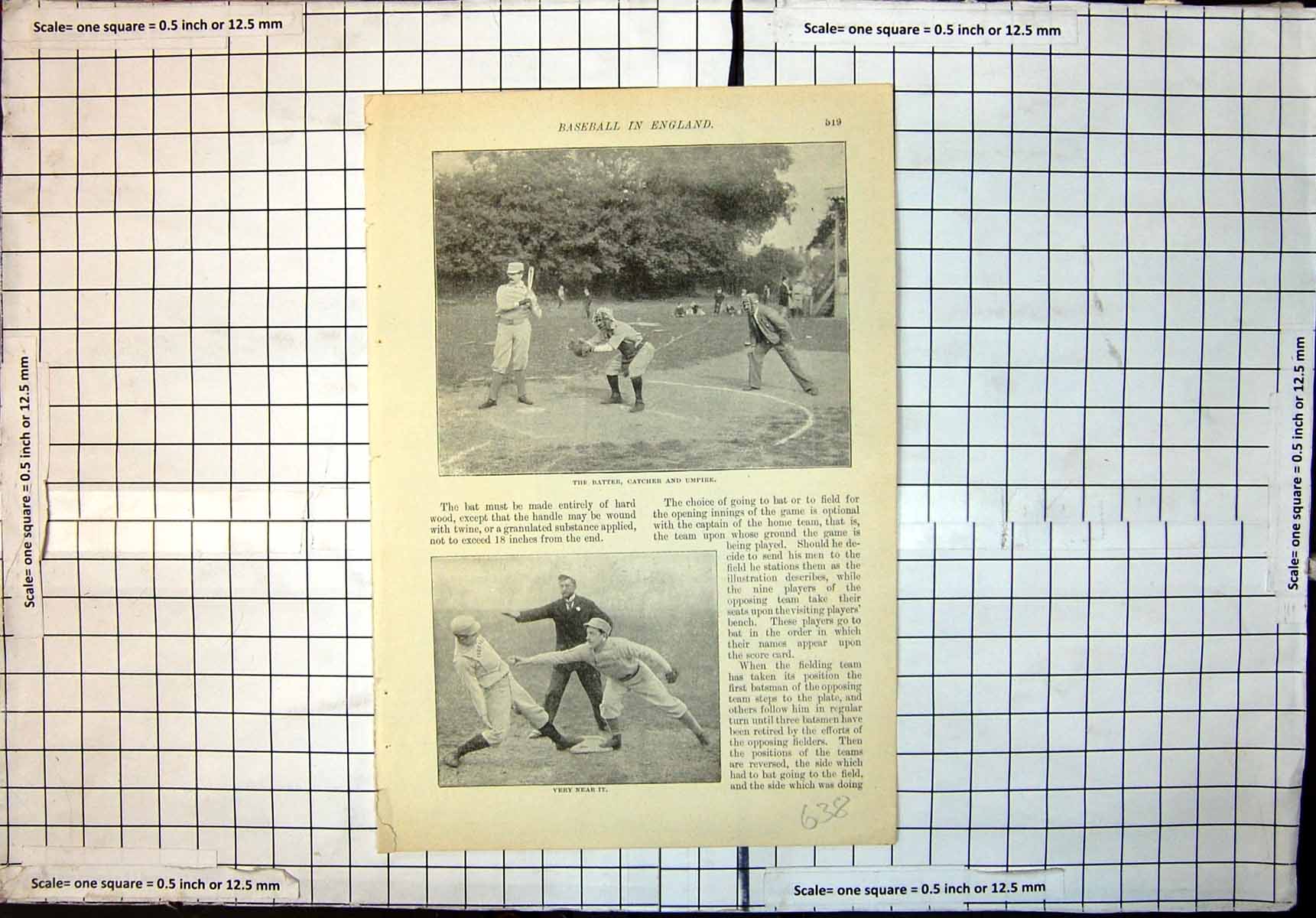 Old Print Baseball England Batter Catcher Umpire Pitcher Delivering Ball