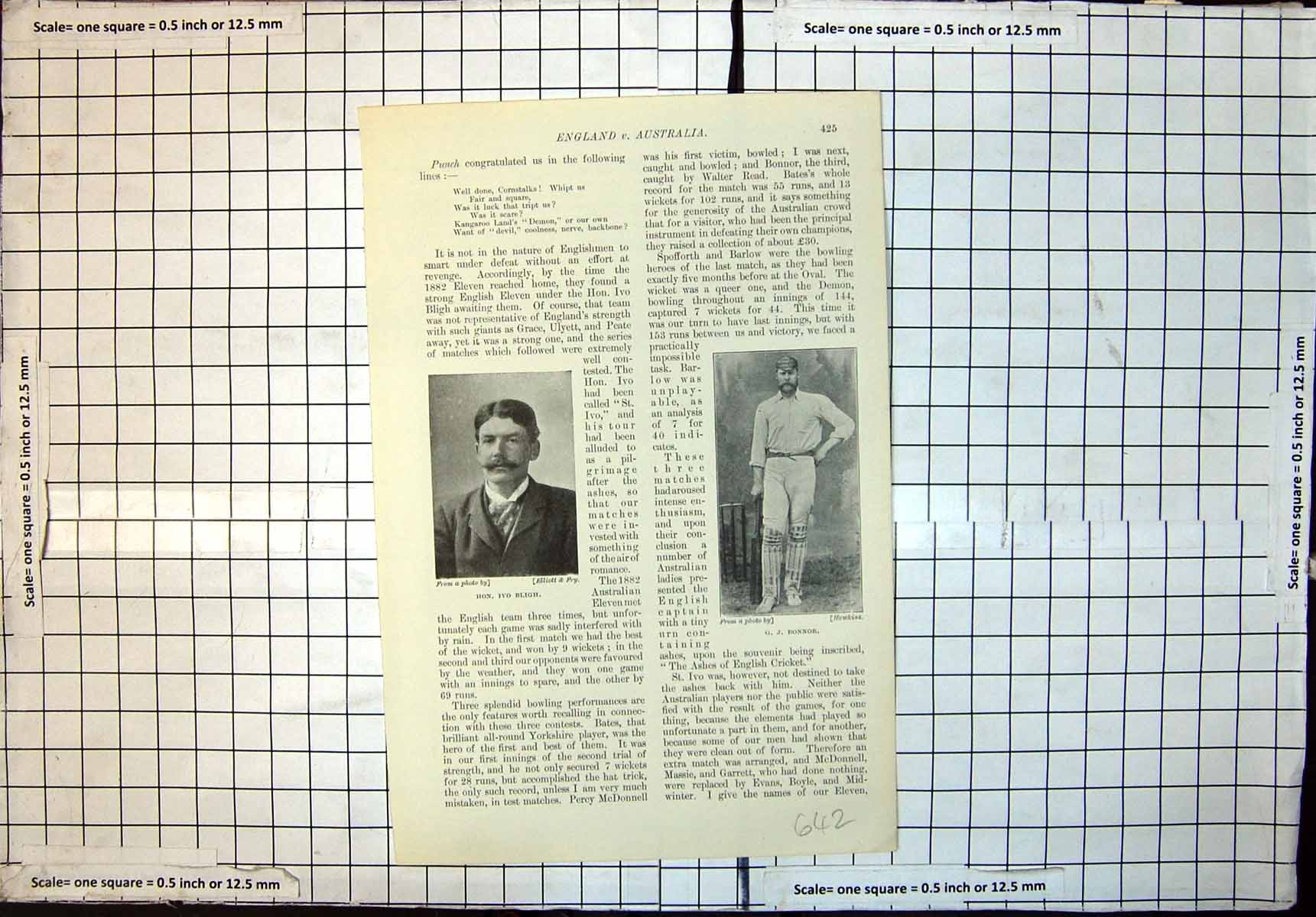 Old Print Cricket England V Australia Ivo Bligh G Bonnor Melbourne Ground