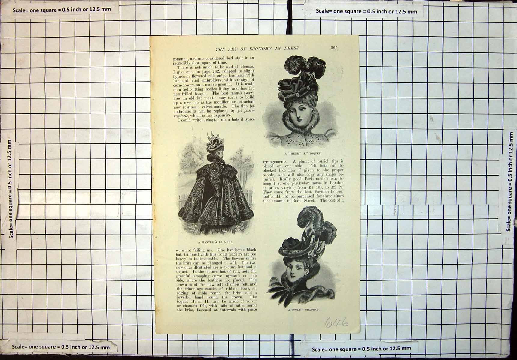 Old Print Mantle A La Mode Henry 11 Toquet Chapeau Collarette Muff Shoes