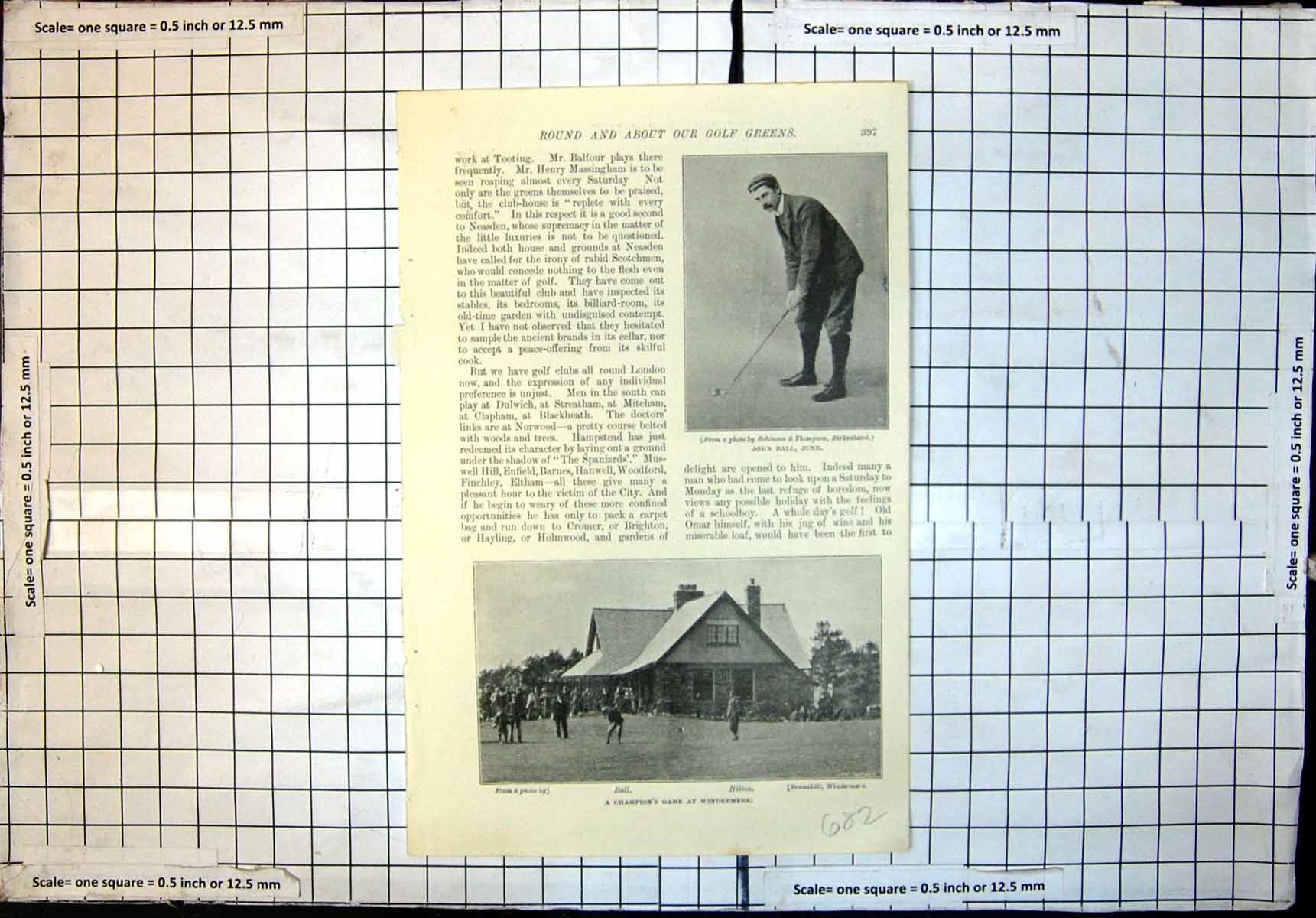 Old Print Golf Windermere Ball Hilton Mr Balfour Starting Game St Andrews