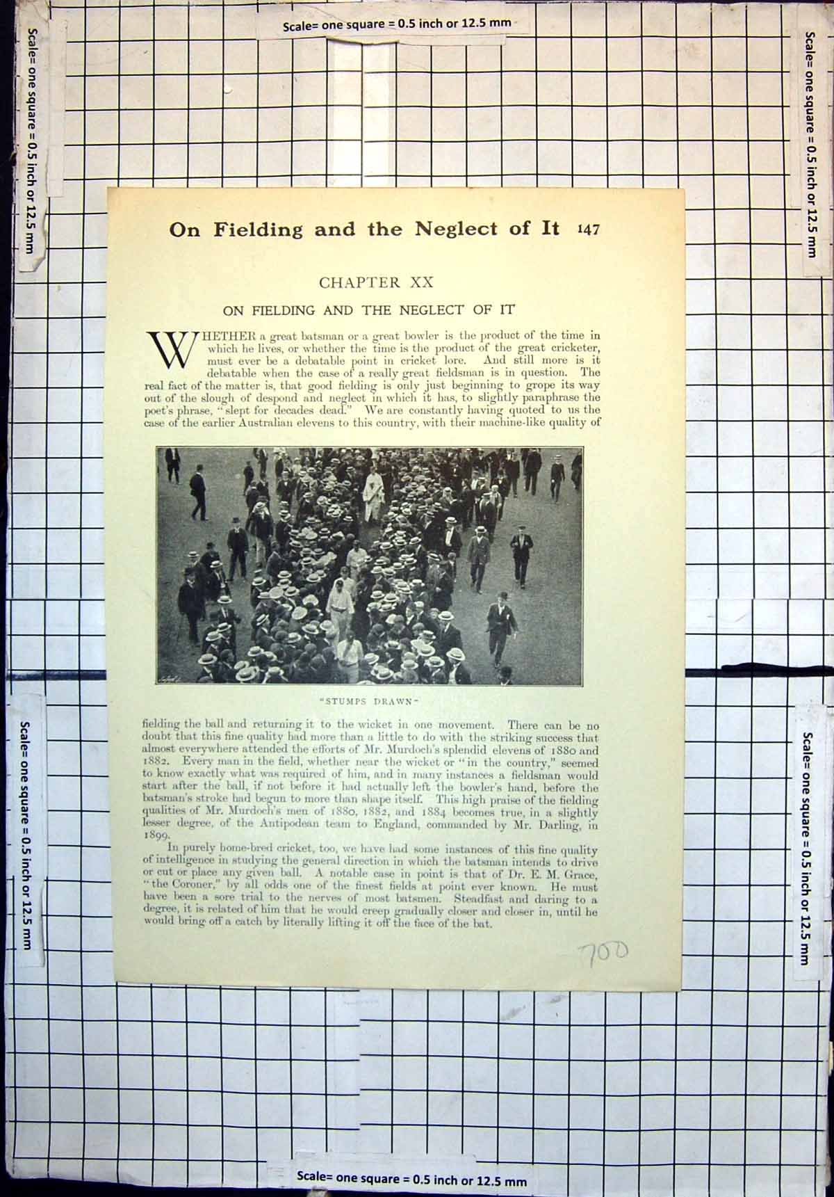Original Old Antique Print Fielding Neglect Stumps Drawn Cricket Mr C B Fry