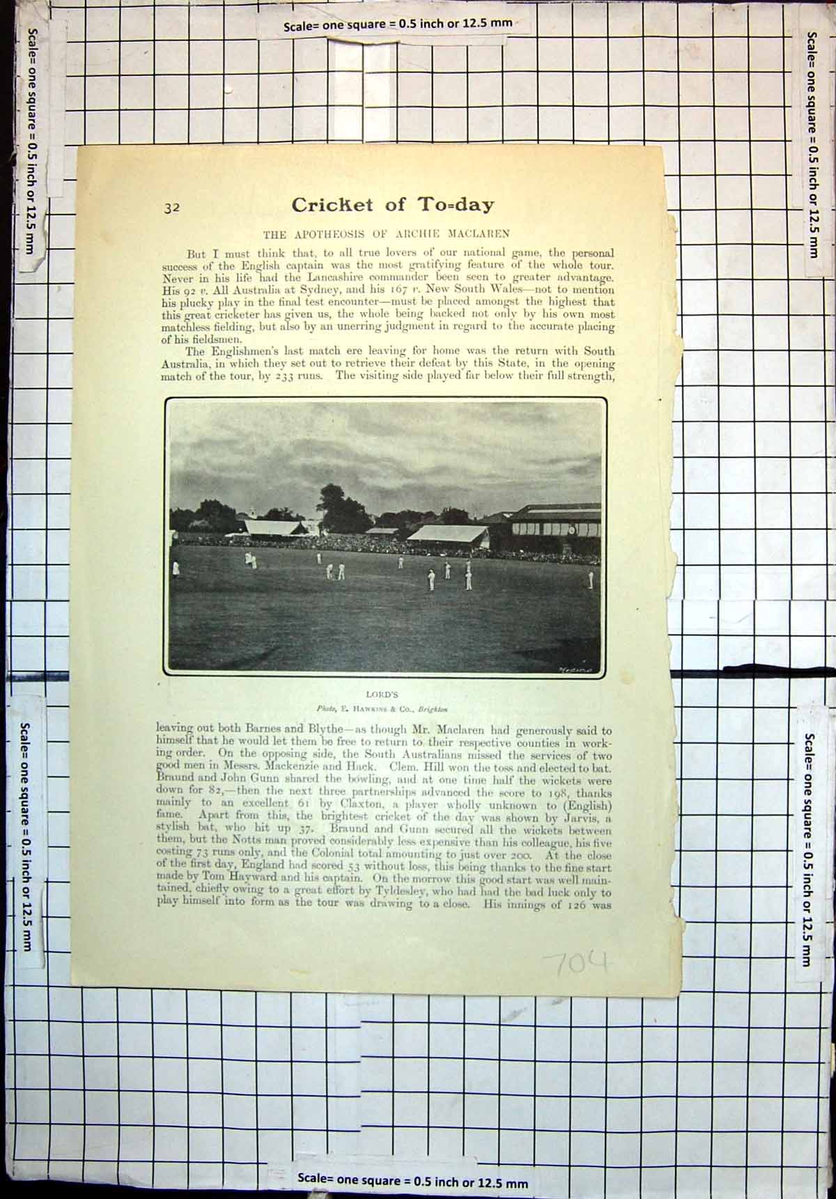 Antique Old Print Cricket Lords Melbourne English Team Going Field Maclaren