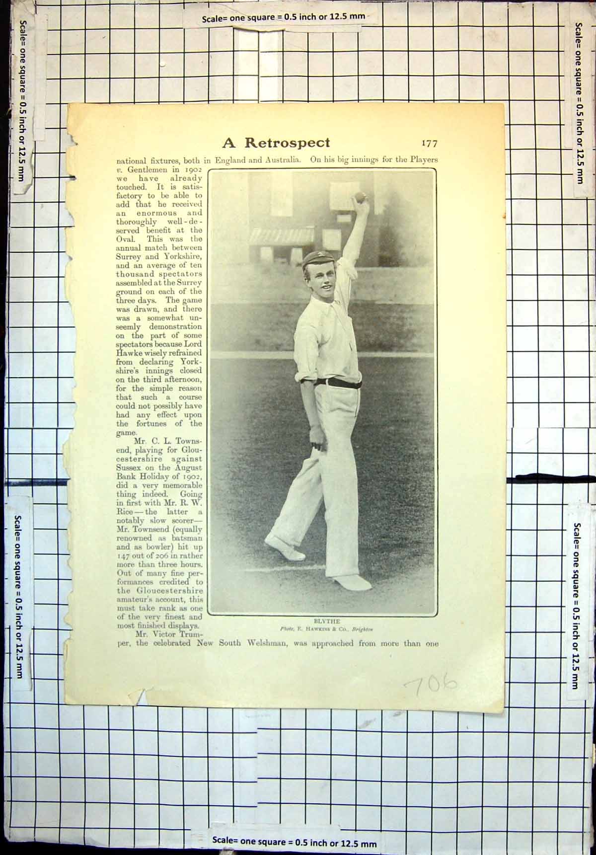Original Old Antique Print Cricket England Australia Blythe William Gunn