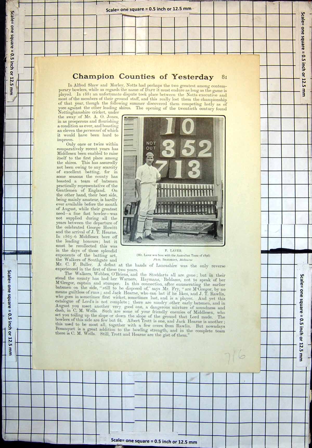 Original Old Antique Print Cricket F Laver Australian Team Albert Trott