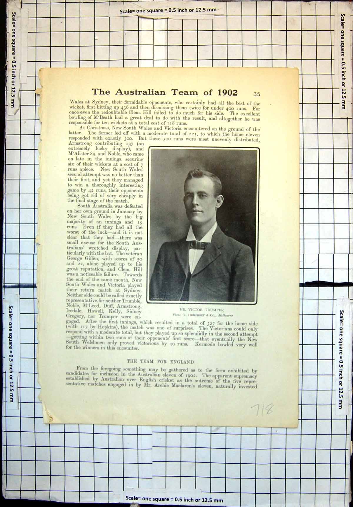 Old Antique Print Australian Cricket Team 1902 Victor Trumper R E Foster 20th
