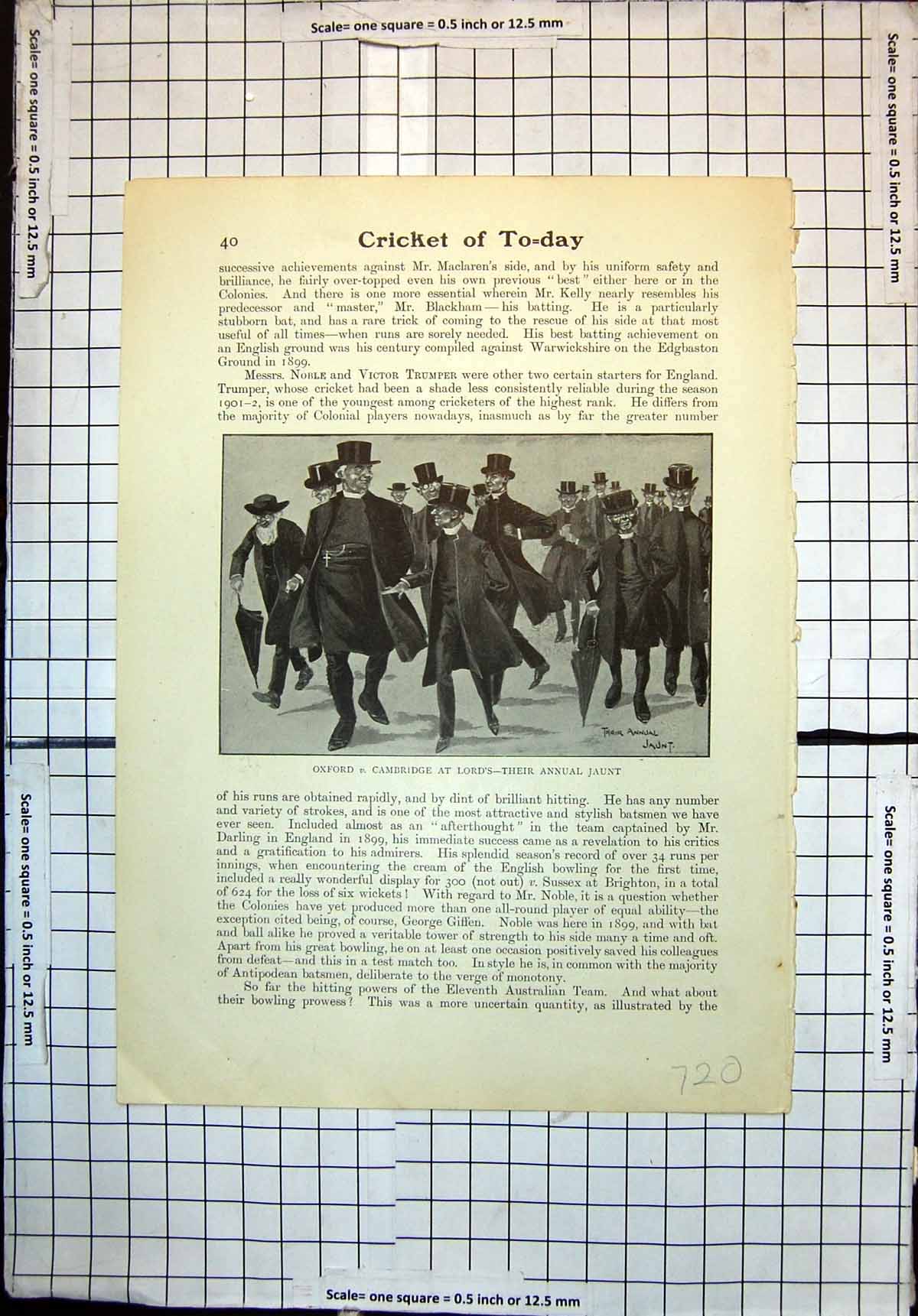 Original Old Antique Print Oxford V Cambridge Lords Annual Jaunt W L Murdoch