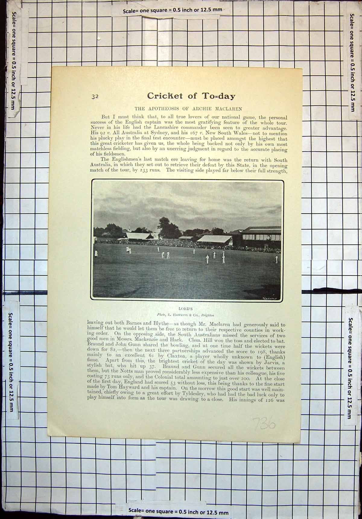 Original Old Antique Print Cricket Lords Melbourne English Team Going Field