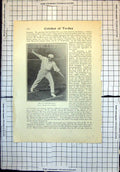 Original Old Antique Print Cricket Mr F G Fargus Cambridge Butt Sussex