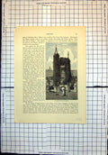 Original Old Antique Print Magdalen Founders Tower Stone Pulpit Magdalen