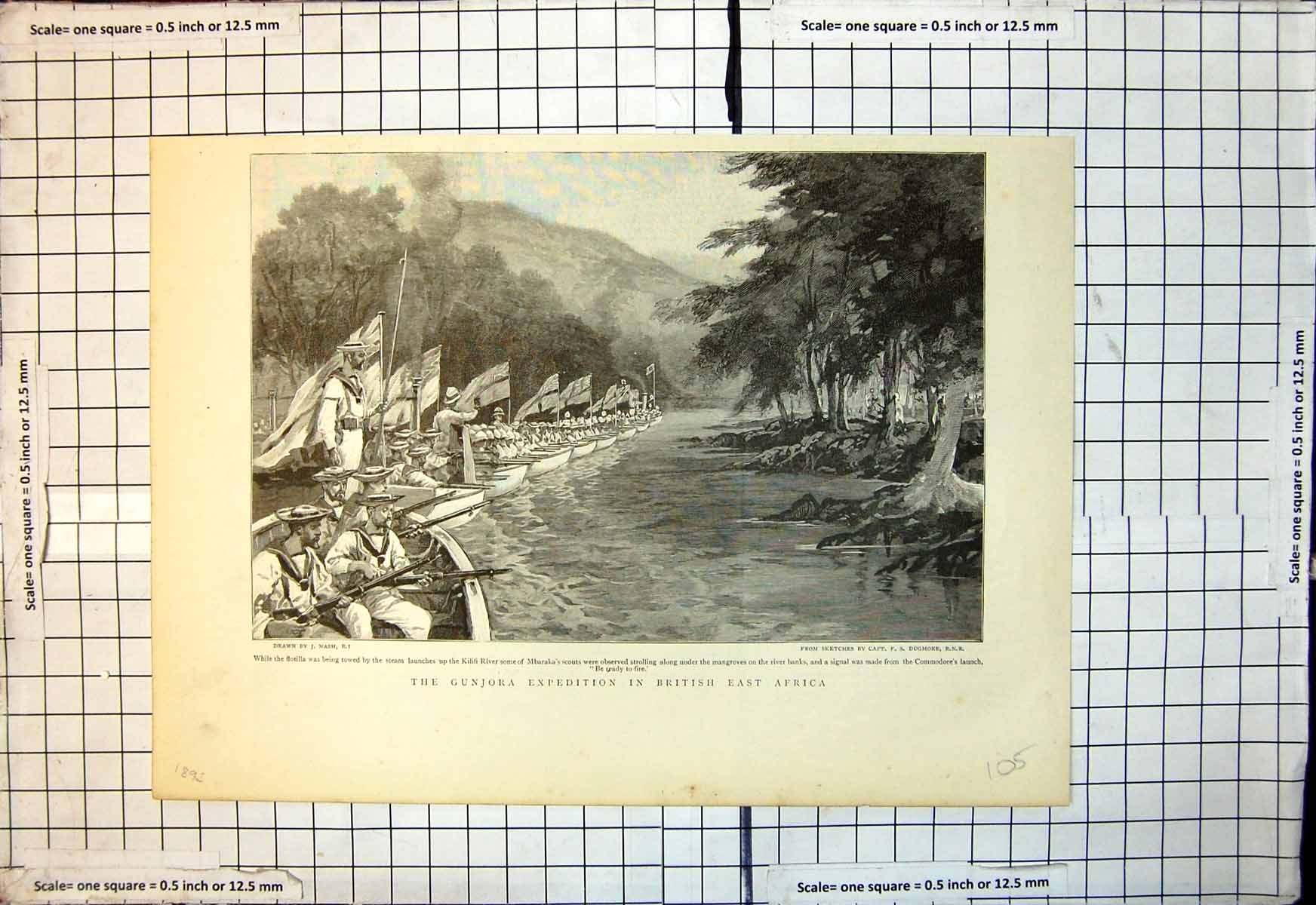 Antique Old Print Gunjora Expedition British East Africa Mbarakas Scouts 1895