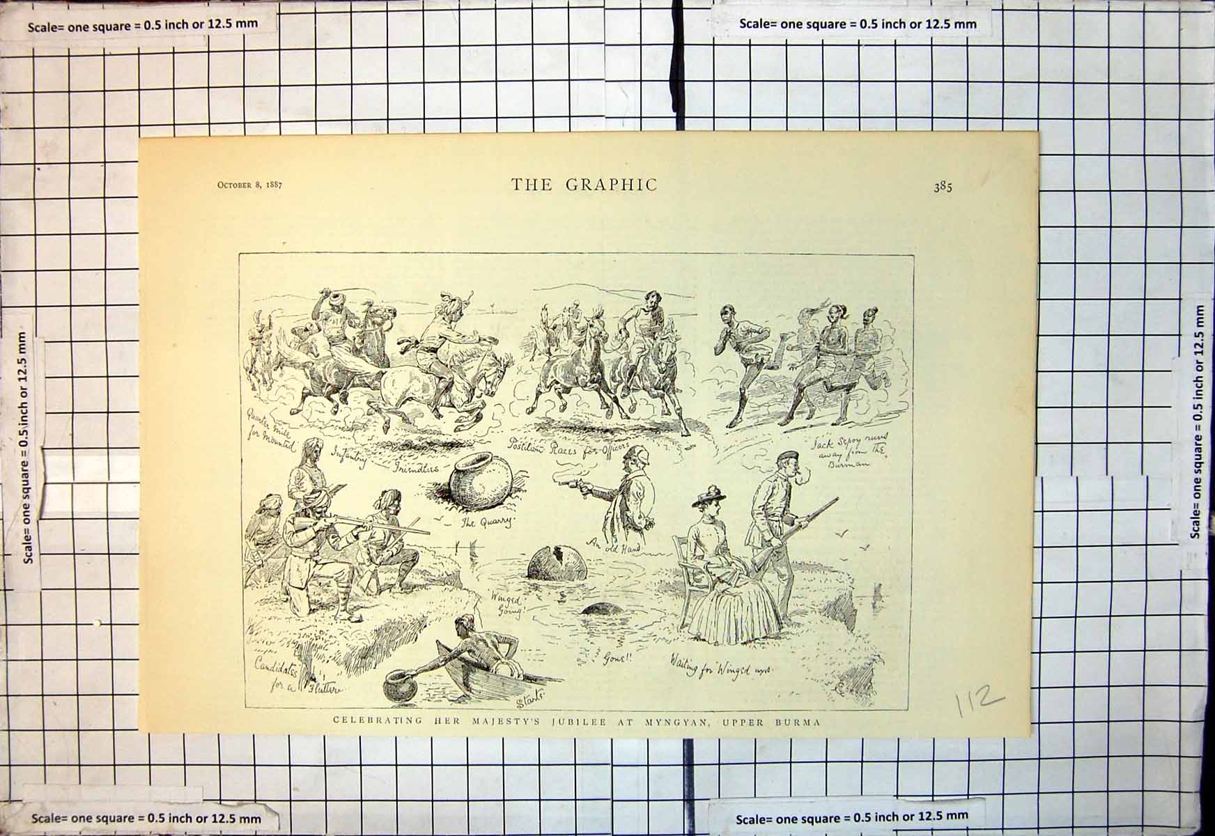 Antique Old Print Celebrating Her Majestys Jubilee Myngyan Upper Burma 1887