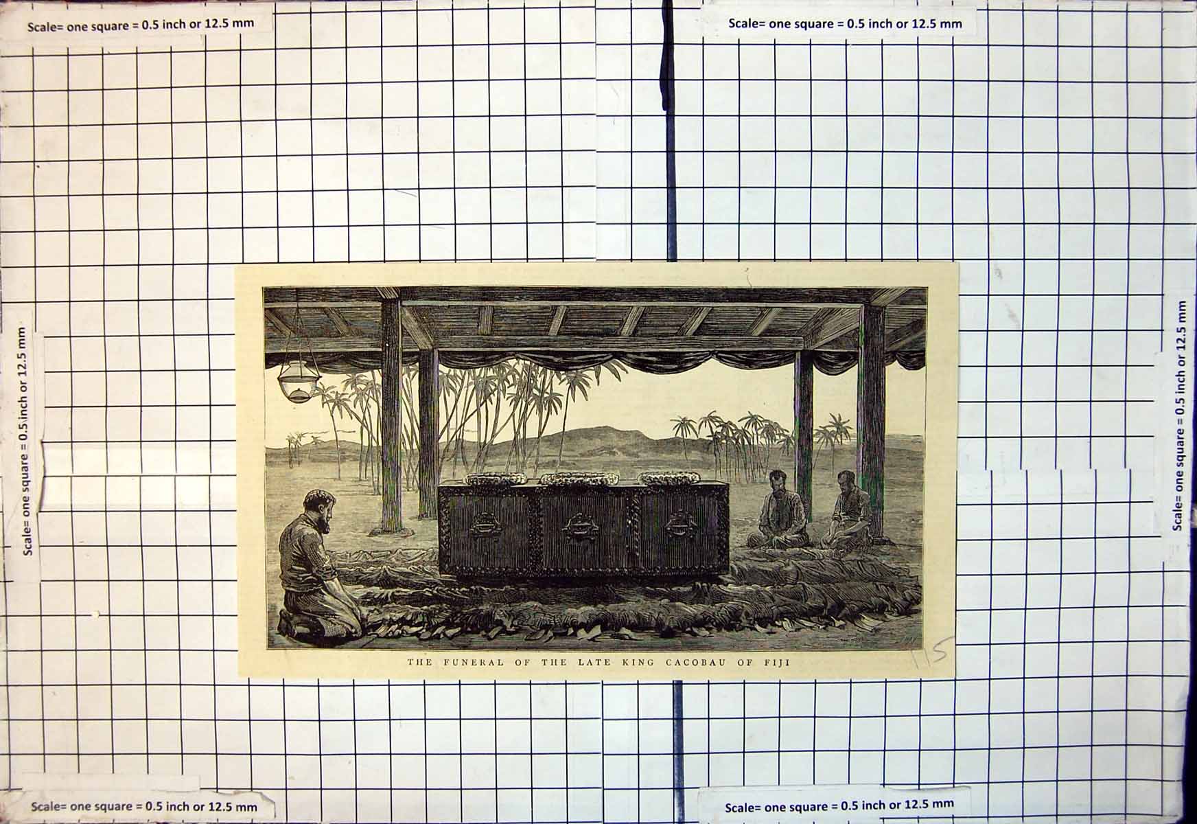 Original Old Antique Print Funeral Late King Cacobau Fiji 1883 19th