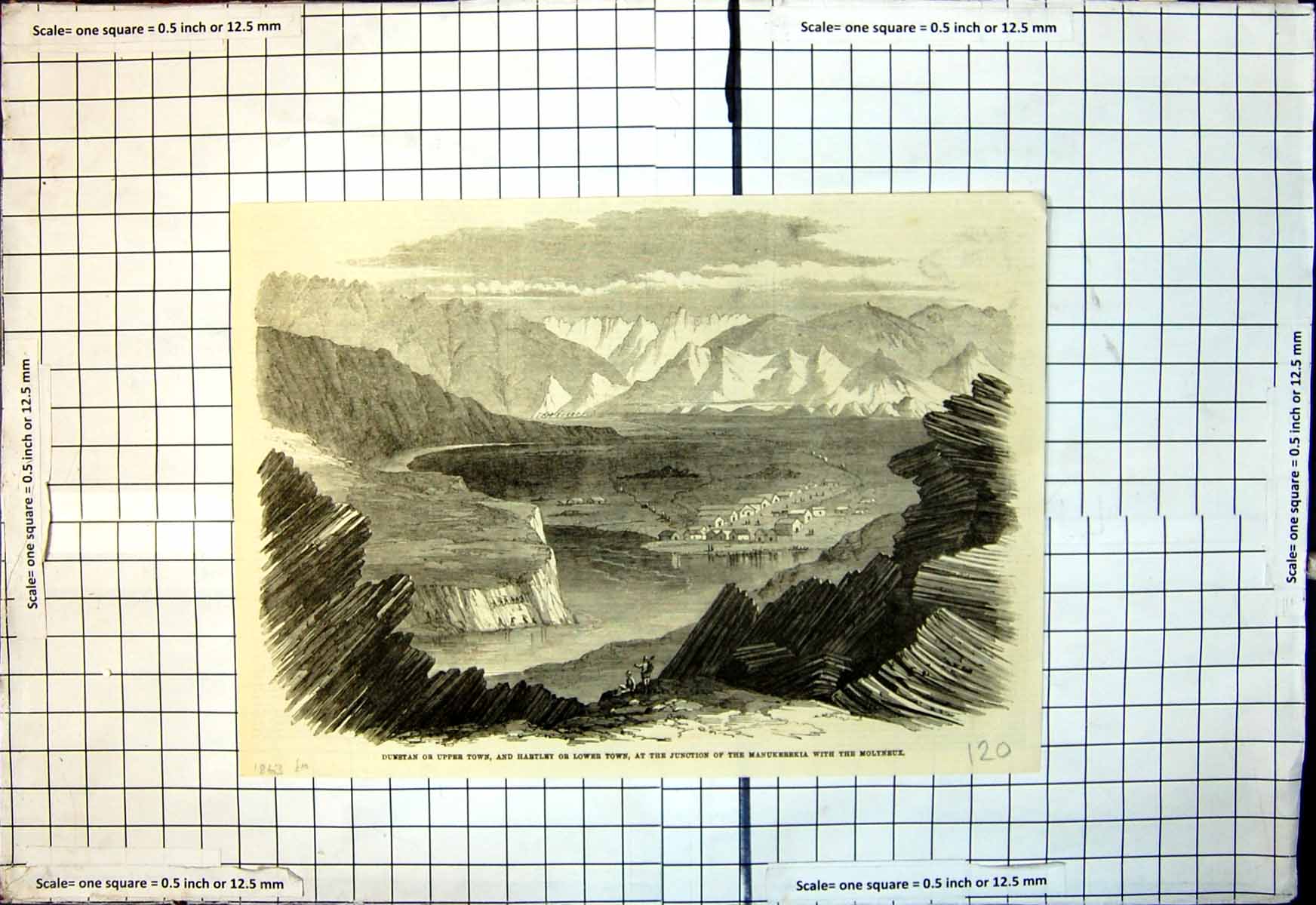 Old Print Dunstan Upper Town Hartley Lower Town Manukerekia Molyneux 1863 19th