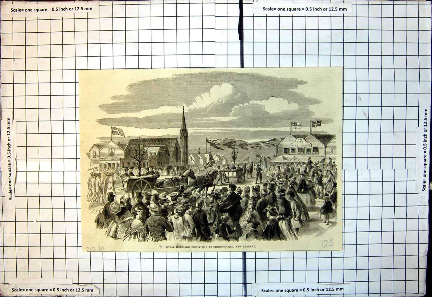 Antique Old Print Royal Marriage Festivities Christchurch New Zealand 1863 19th