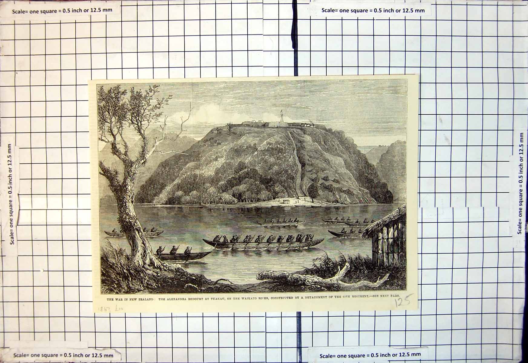 Antique Old Print War New Zealand Alexandra Redoubt Tuakau Waikato River 1863