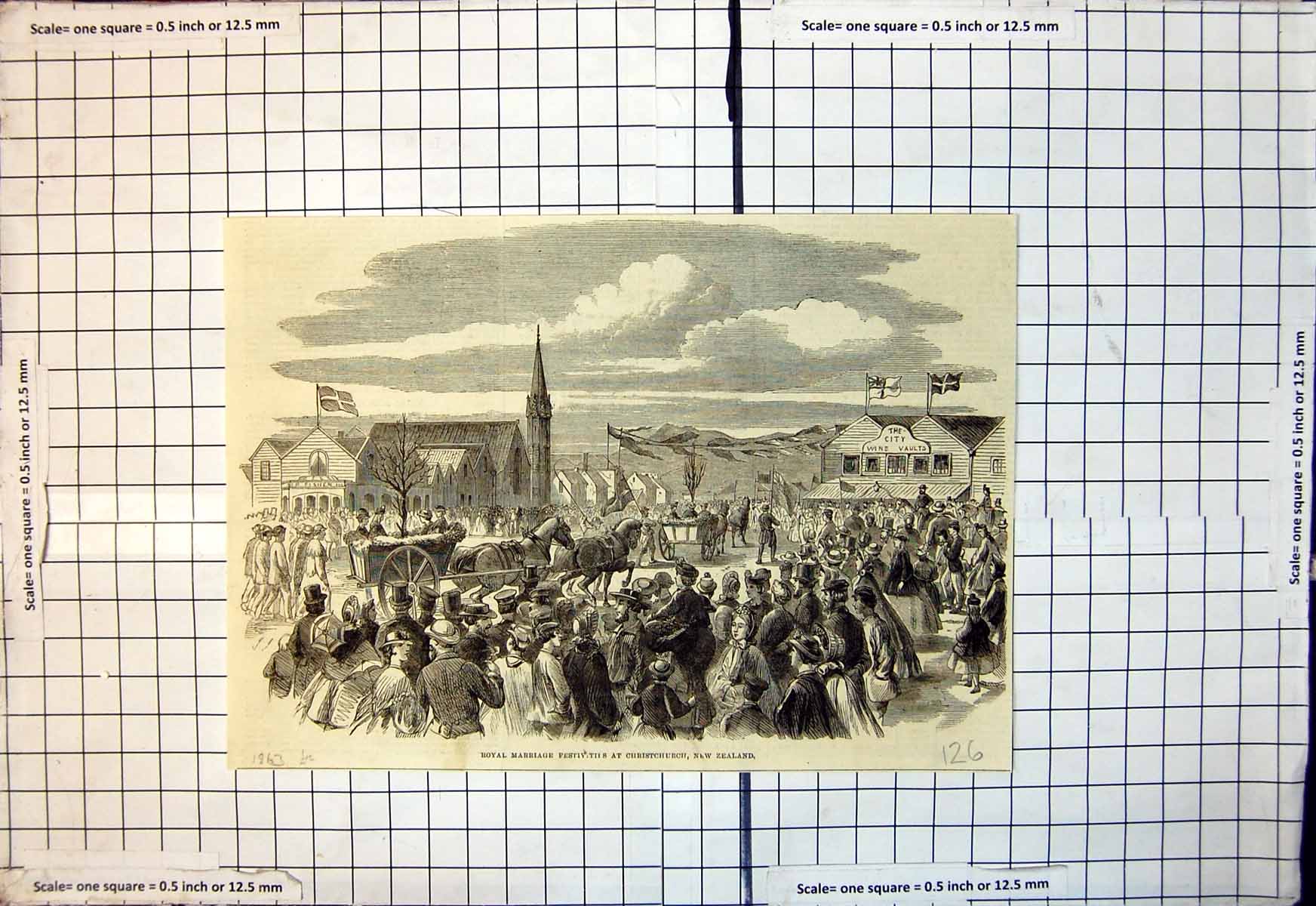 Antique Old Print New Zealand Royal Marriage Festivities Christchurch 1863 19th