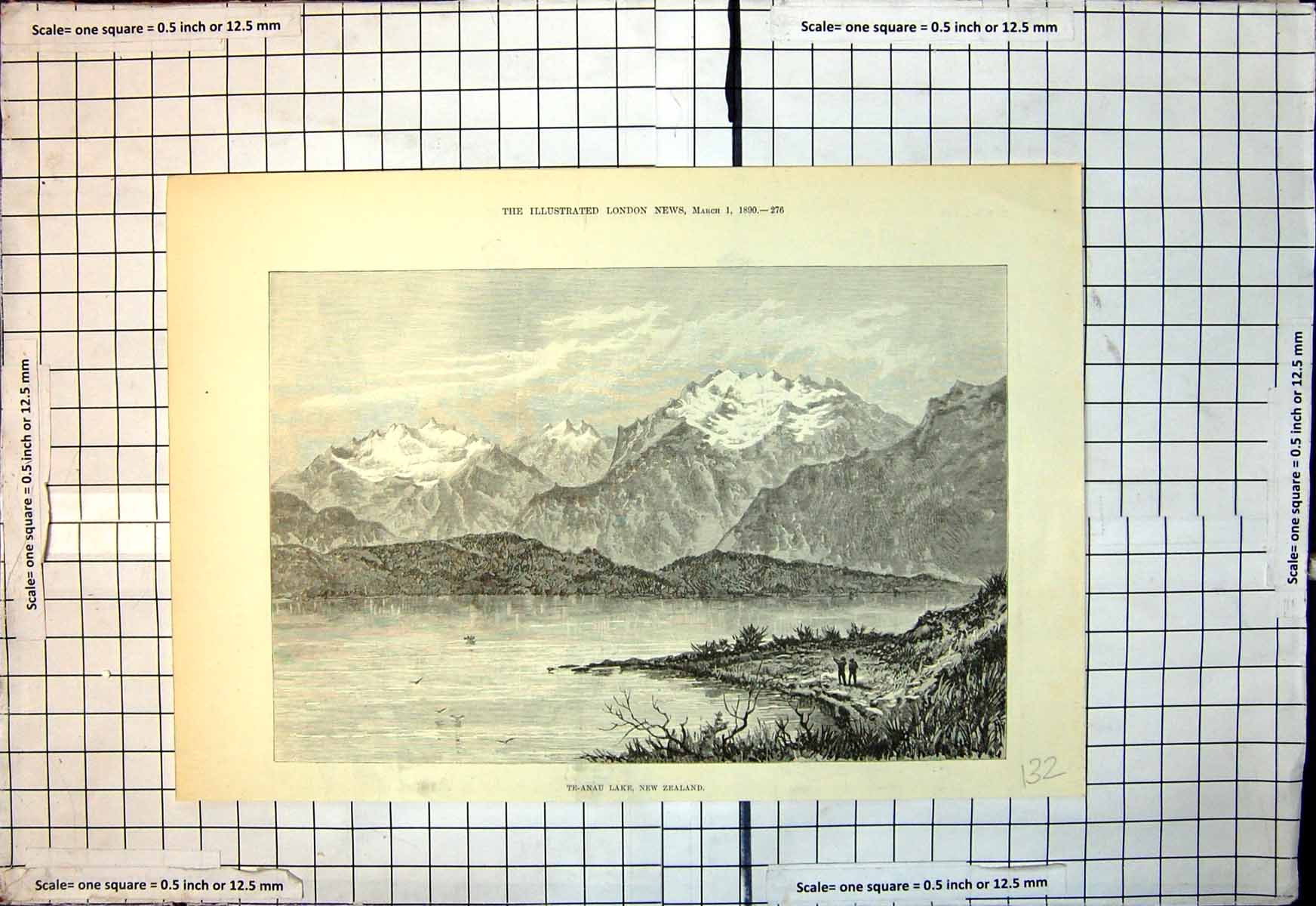 Original Old Antique Print Te Anau Lake New Zealand Mountains Distance 1890
