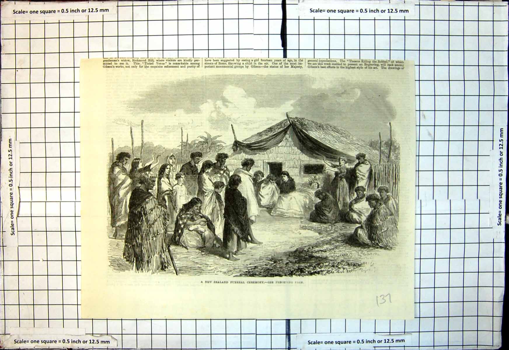 Original Old Antique Print New Zealand Funeral Ceremony Natives 1866 Victorian