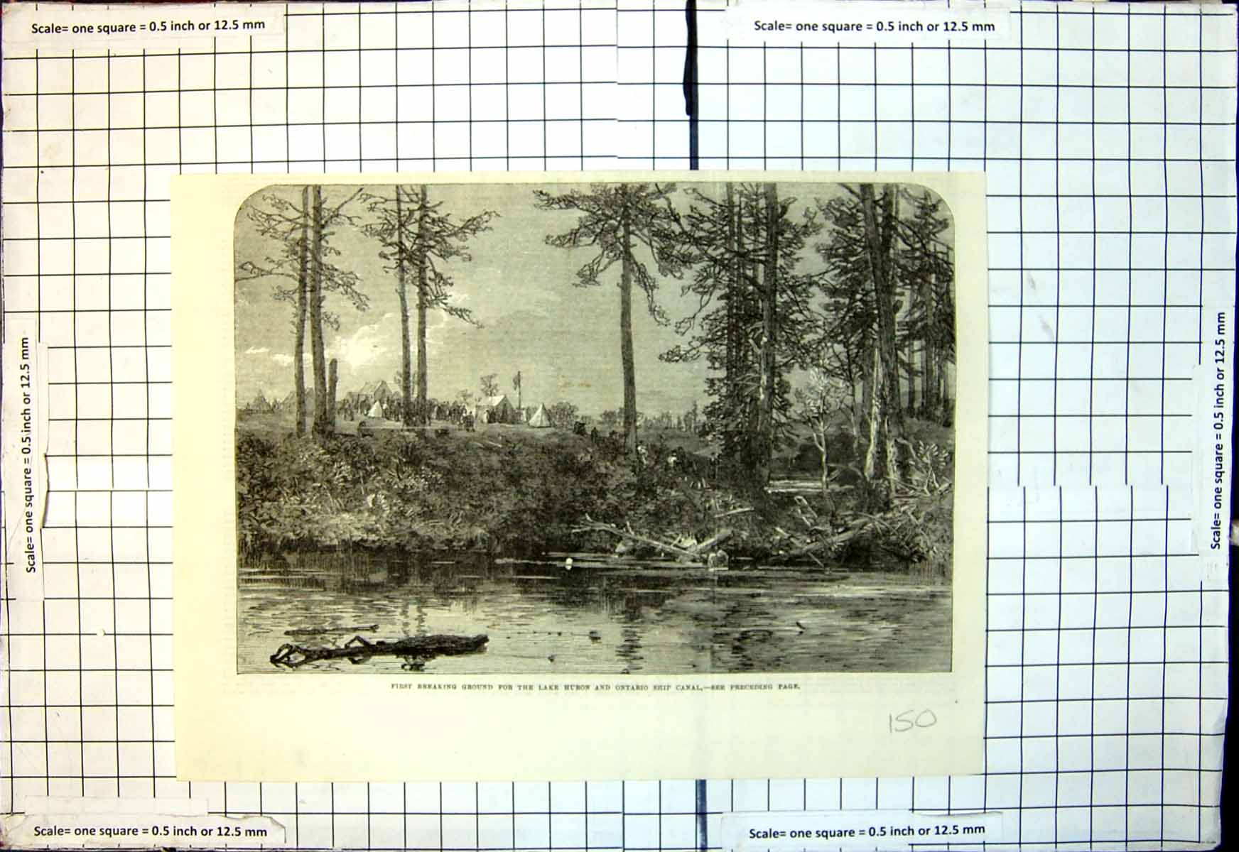 Antique Old Print First Breaking Ground Lake Huron Ontario Ship Canal 1866 19th