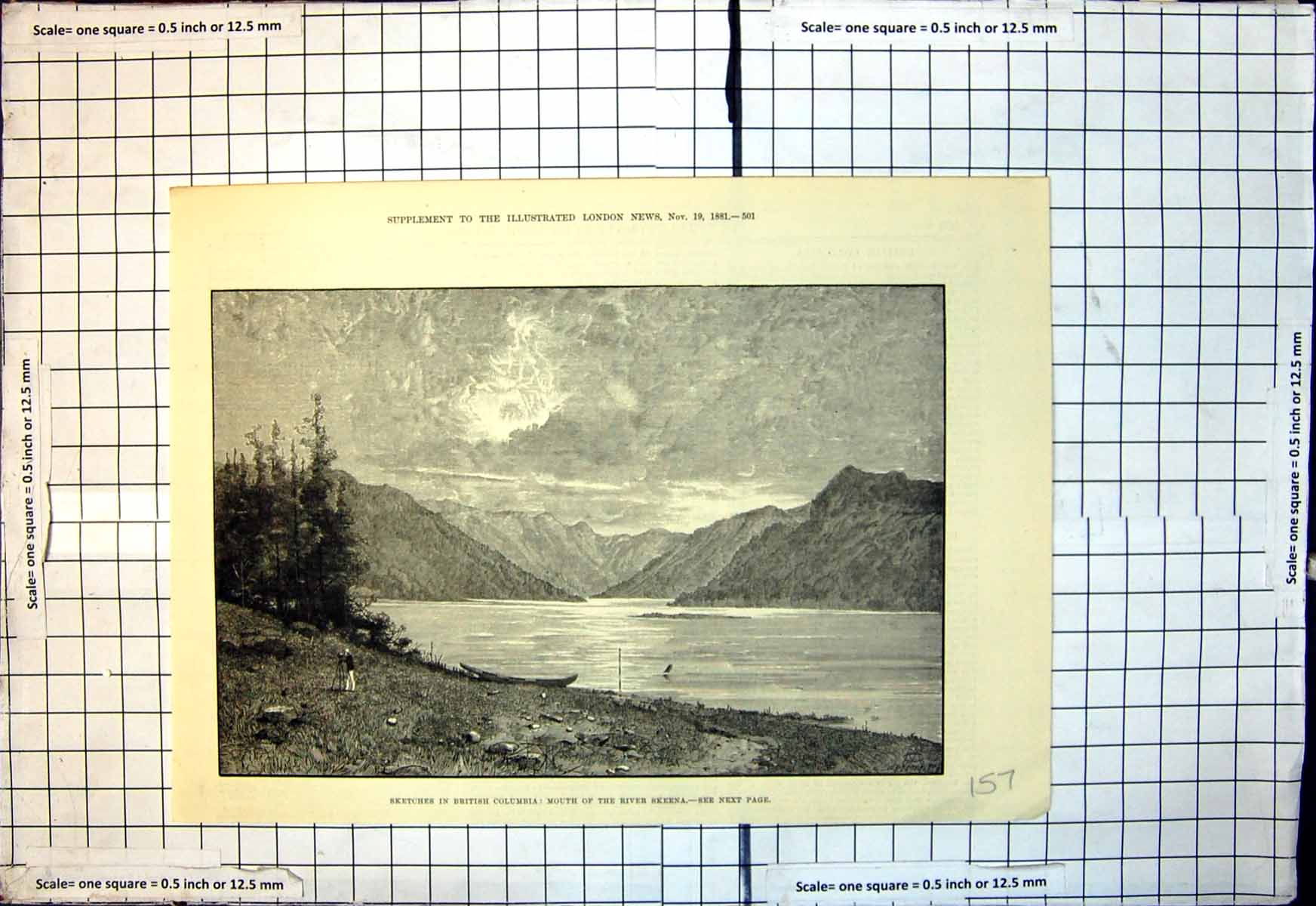 Original Old Antique Print Sketches British Columbia Mouth River Skeena 1881