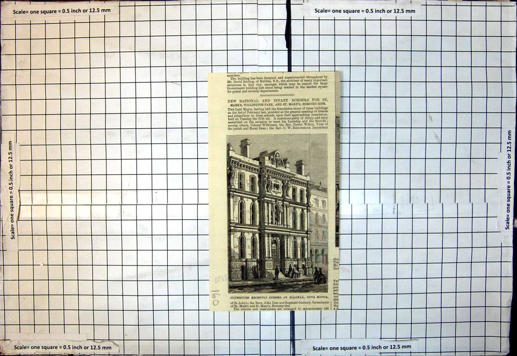 Original Old Antique Print Clubhouse Recently Opened Halifax Nova Scotia 1863