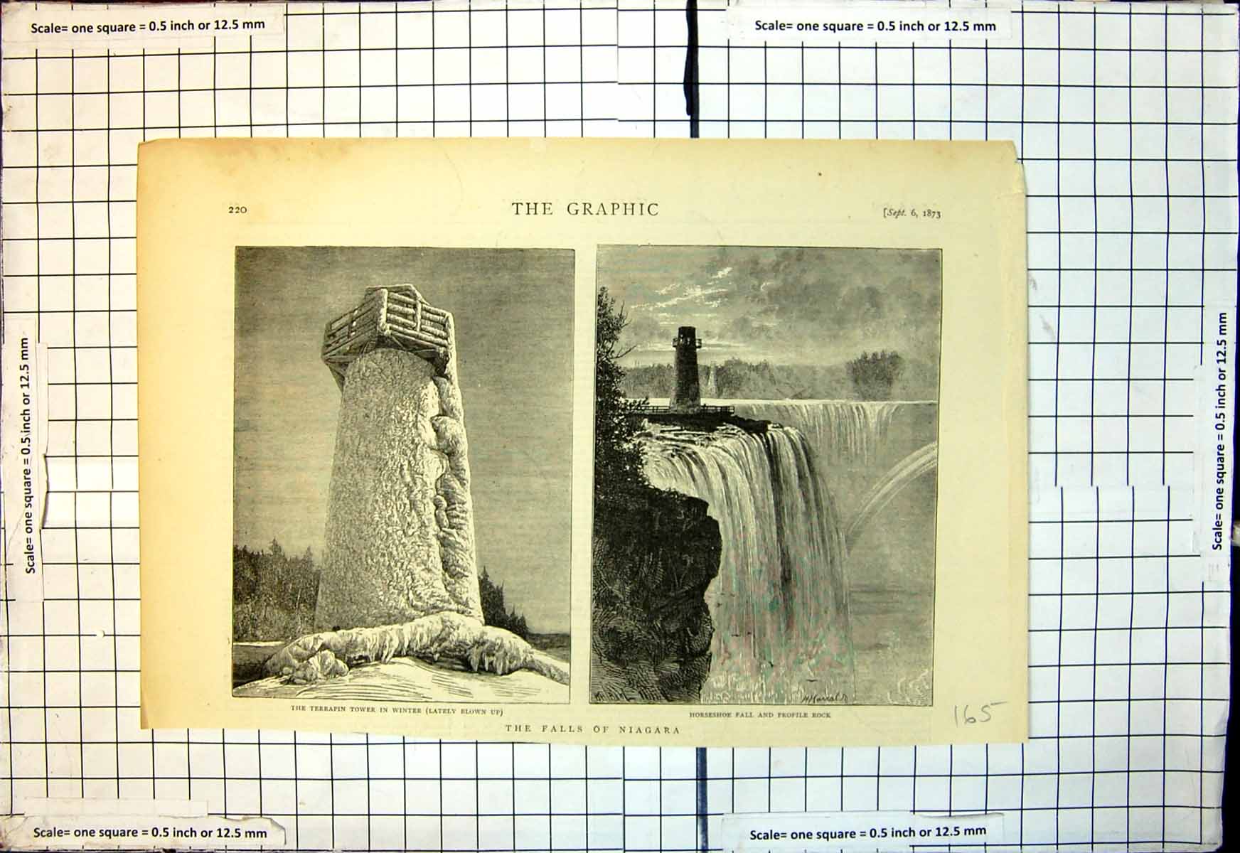 Old Print Falls Niagara Terrapin Tower Blown Up Horseshoe Prile Rock 1873 19th
