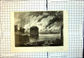 Old Antique Print Great Fire Quebec Buildings On Fire Near Harbour 1870 19th