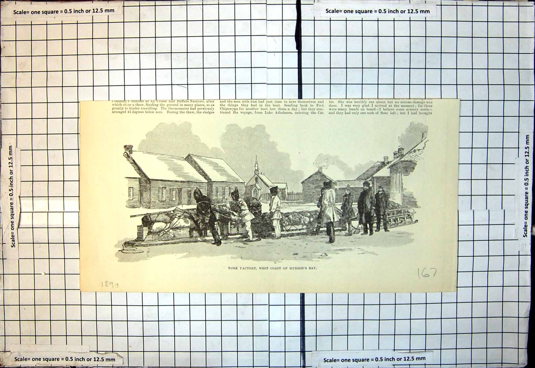 Original Old Antique Print York Factory West Coast Hudsons Bay 1890 Victorian