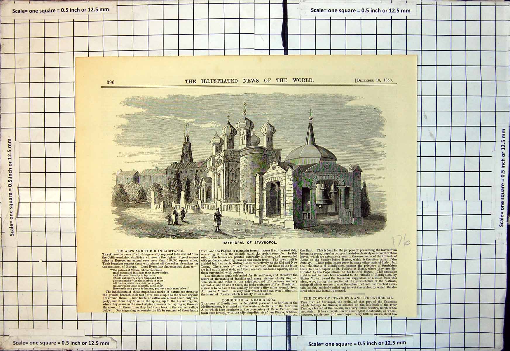 Antique Print Cathedral Stavropol Capital Part Caucasus Belongs Russia 1858