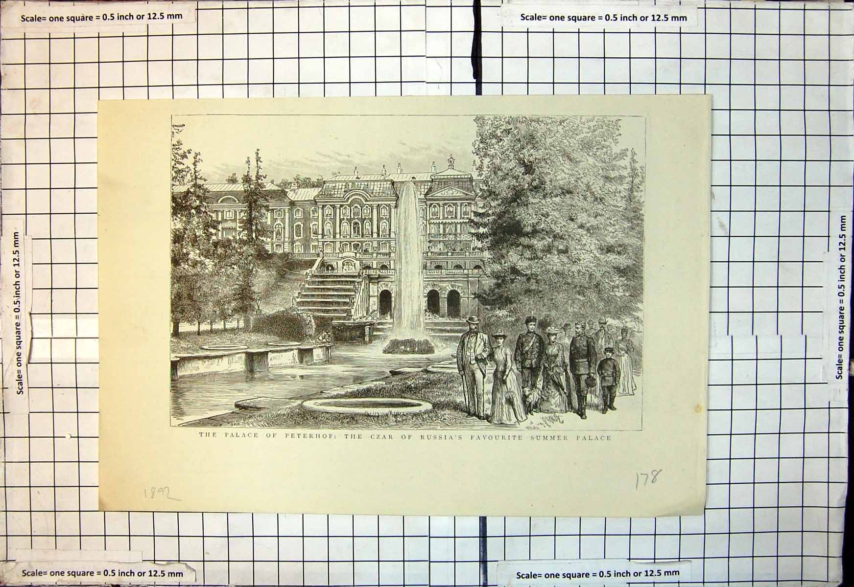 Old Antique Print Palace Peterh Czar Russias Favourite Summer Palace 1892 19th
