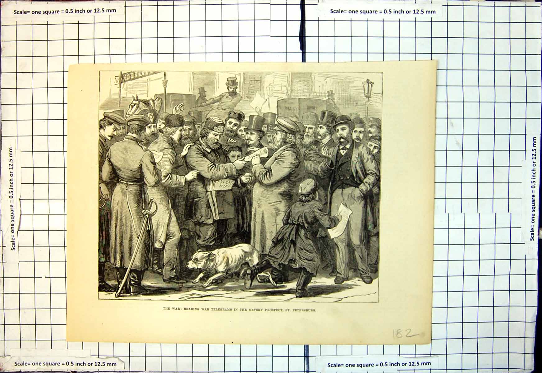Antique Print War Reading War Telegrams Nevsky Prospect St Petersburg 1877 19th