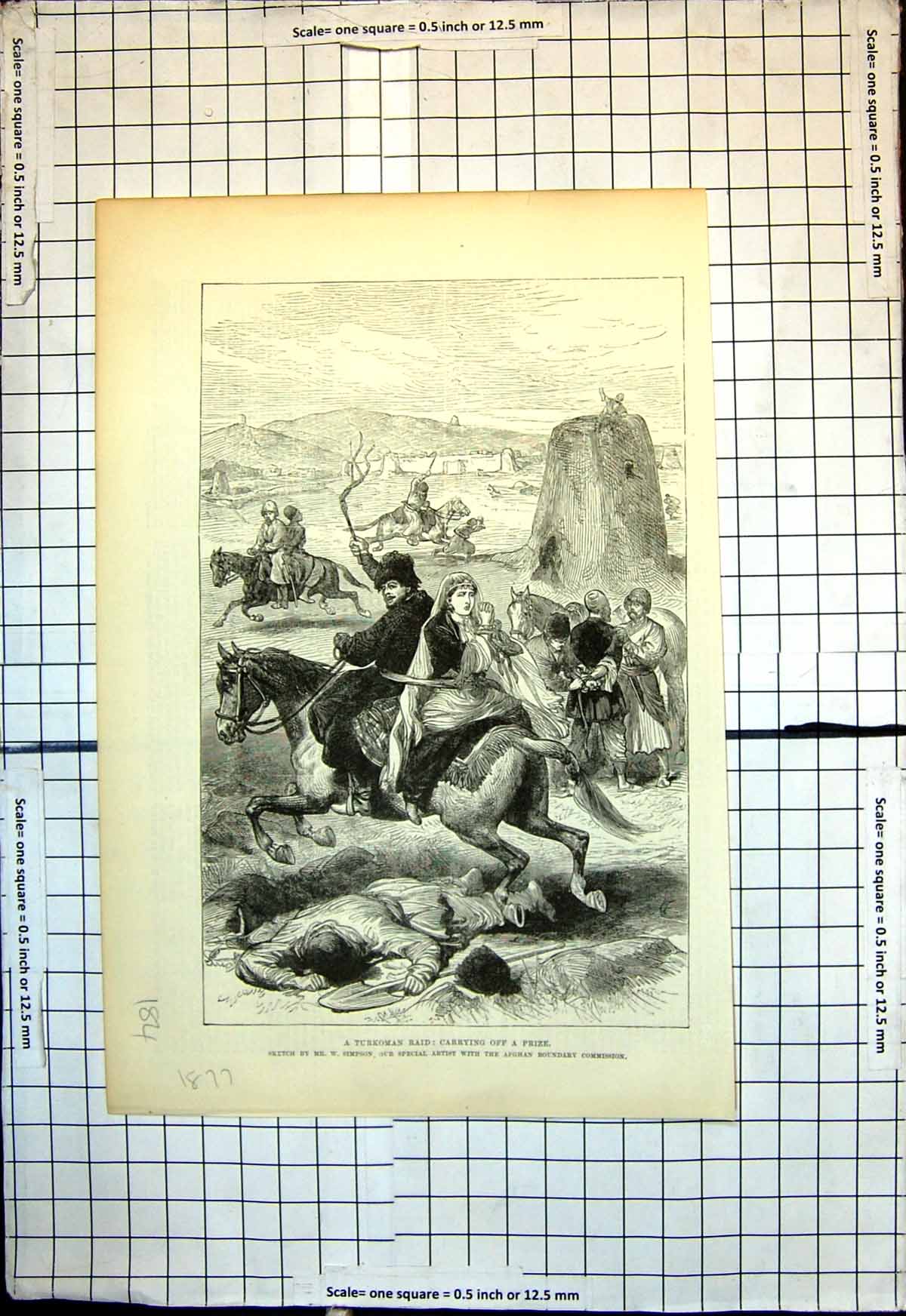 Antique Print Turkoman Raid Carrying F Prize W Simpson Afghan Boundary 1877