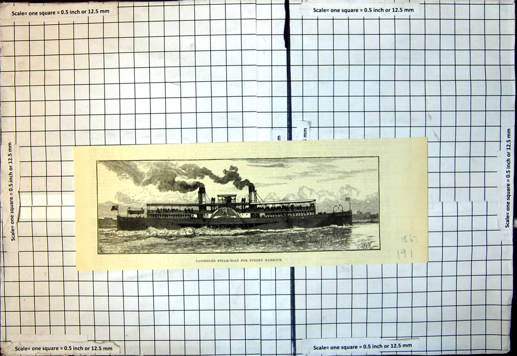Original Old Antique Print Passenger Steam Ship For Sydney Harbour 1863 19th