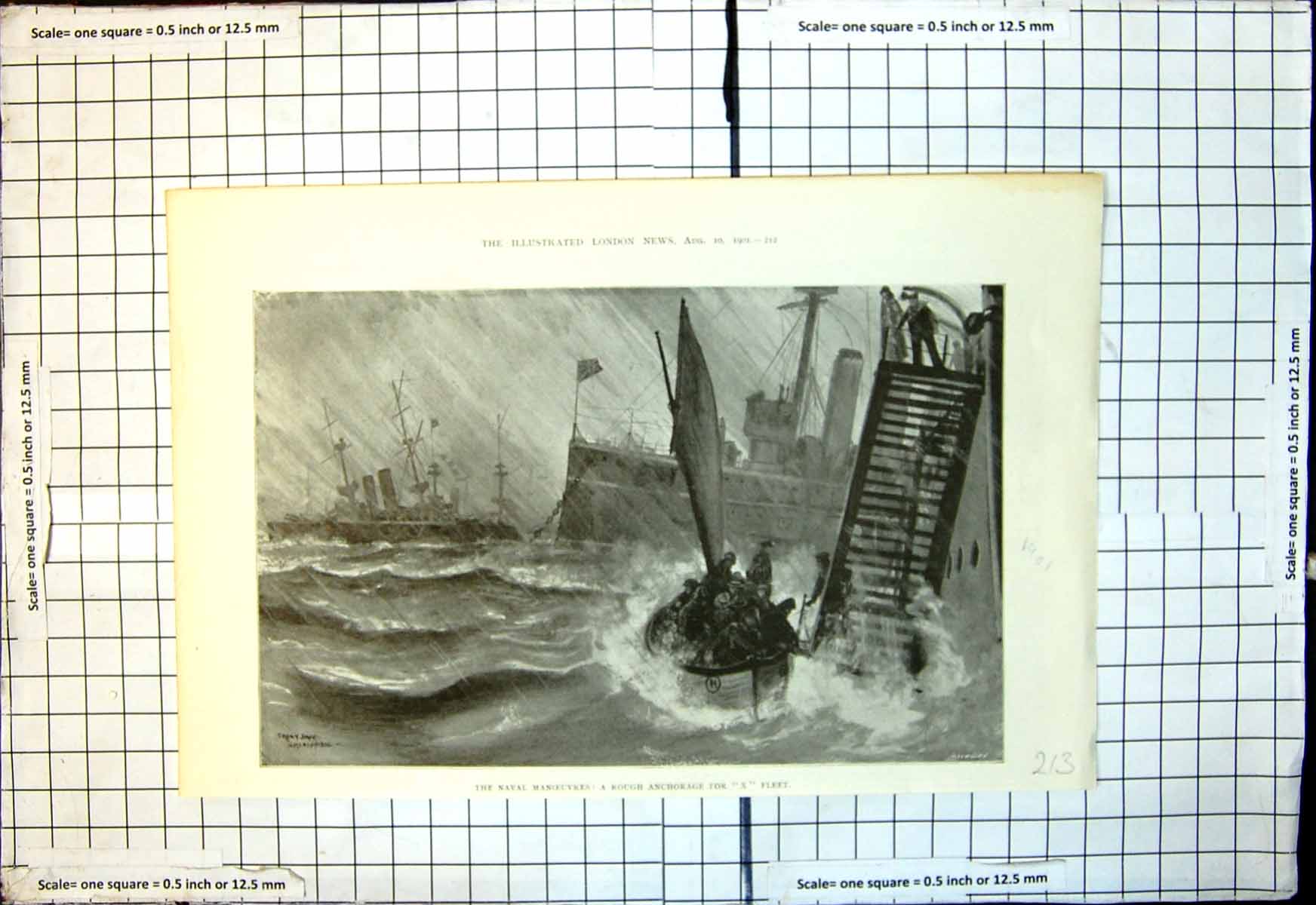 Original Old Antique Print Naval Manoeuvres Rough Anchorage X Fleet 1901 20th