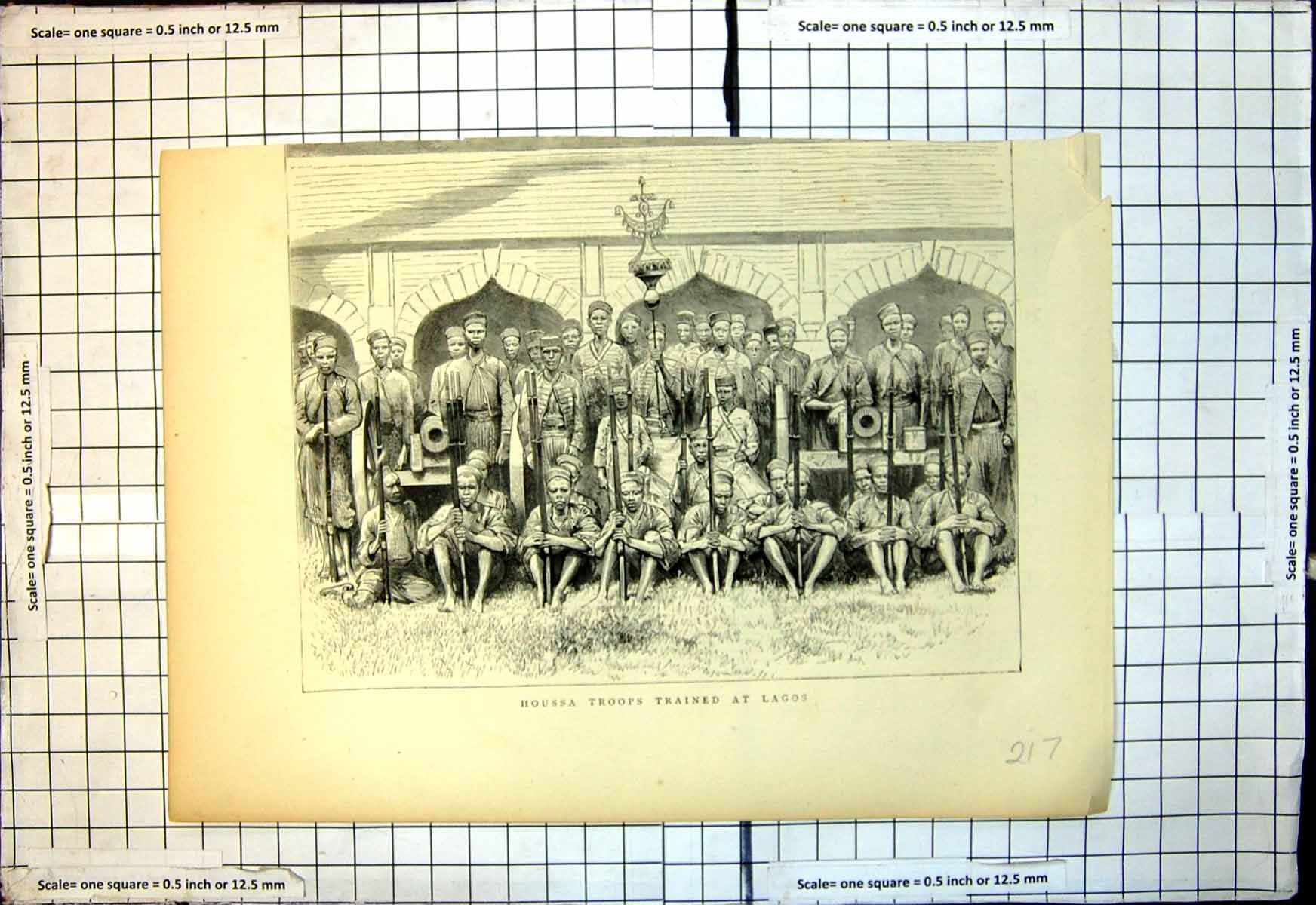 Original Old Antique Print Houssa Troops Trained At Lagos