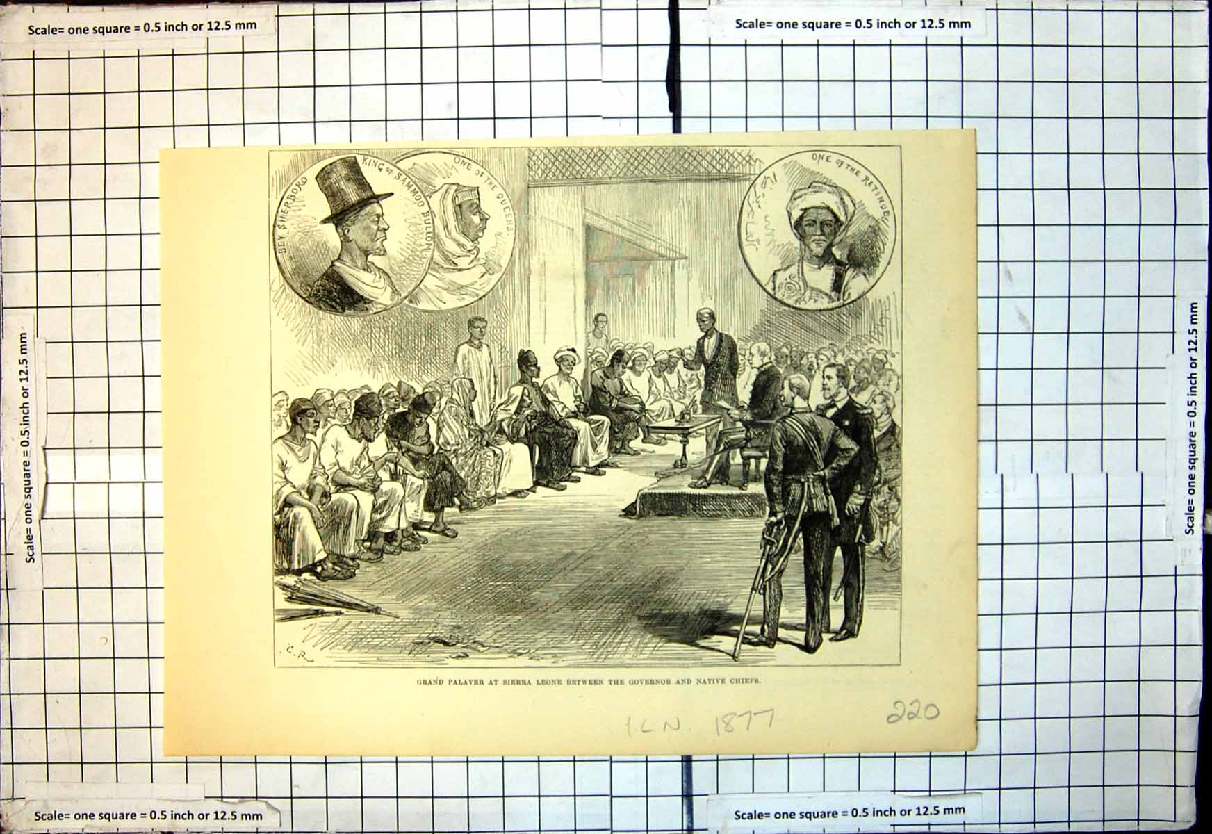 Old Print Grand Palaver Sierra Leone Between Governor Native Chiefs 1877 19th