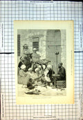 Original Old Antique Print Performing Goat Monkeys Cairo Montbard 1885 19th