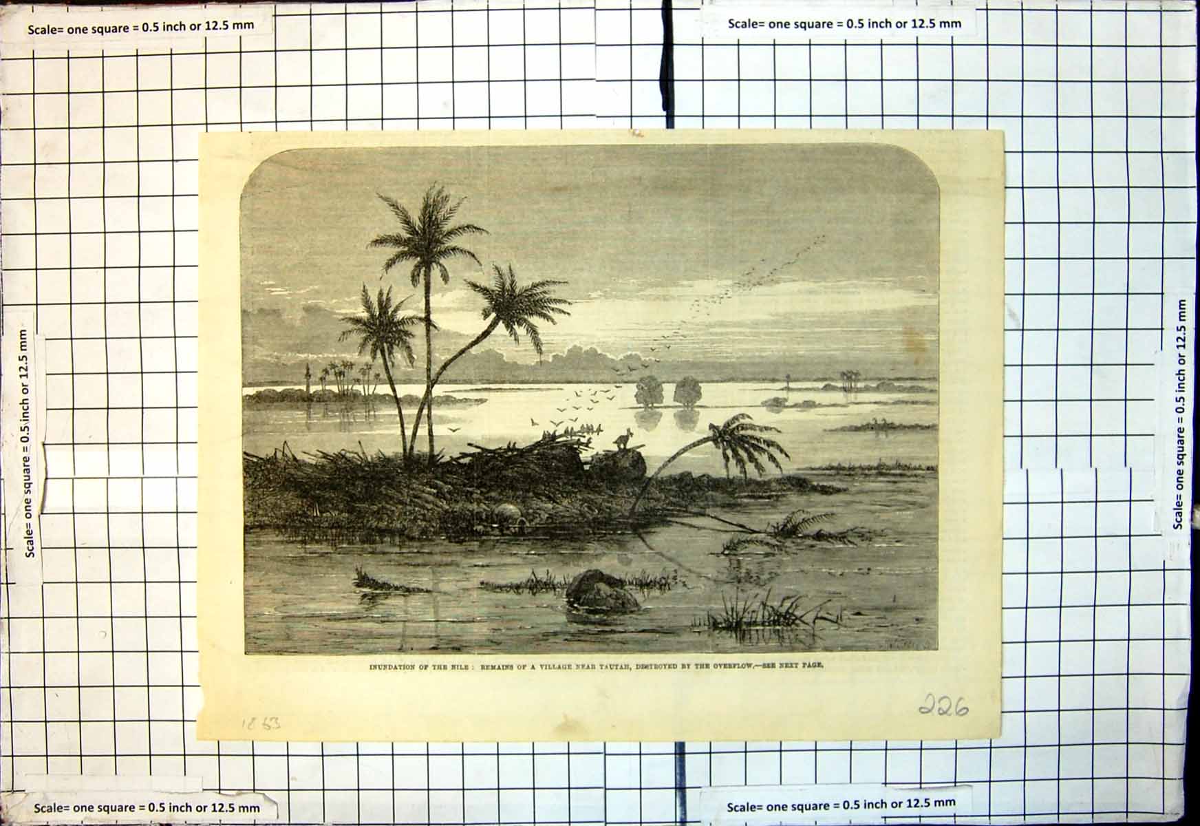 Old Print Inundation Nile Remains Village Tautah Destroyed Overflow 1863 19th