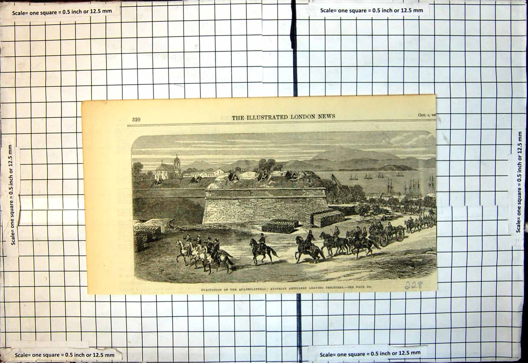 Antique Print Austrian Artillery Leaving Peschiera Evacuation Quadrilateral