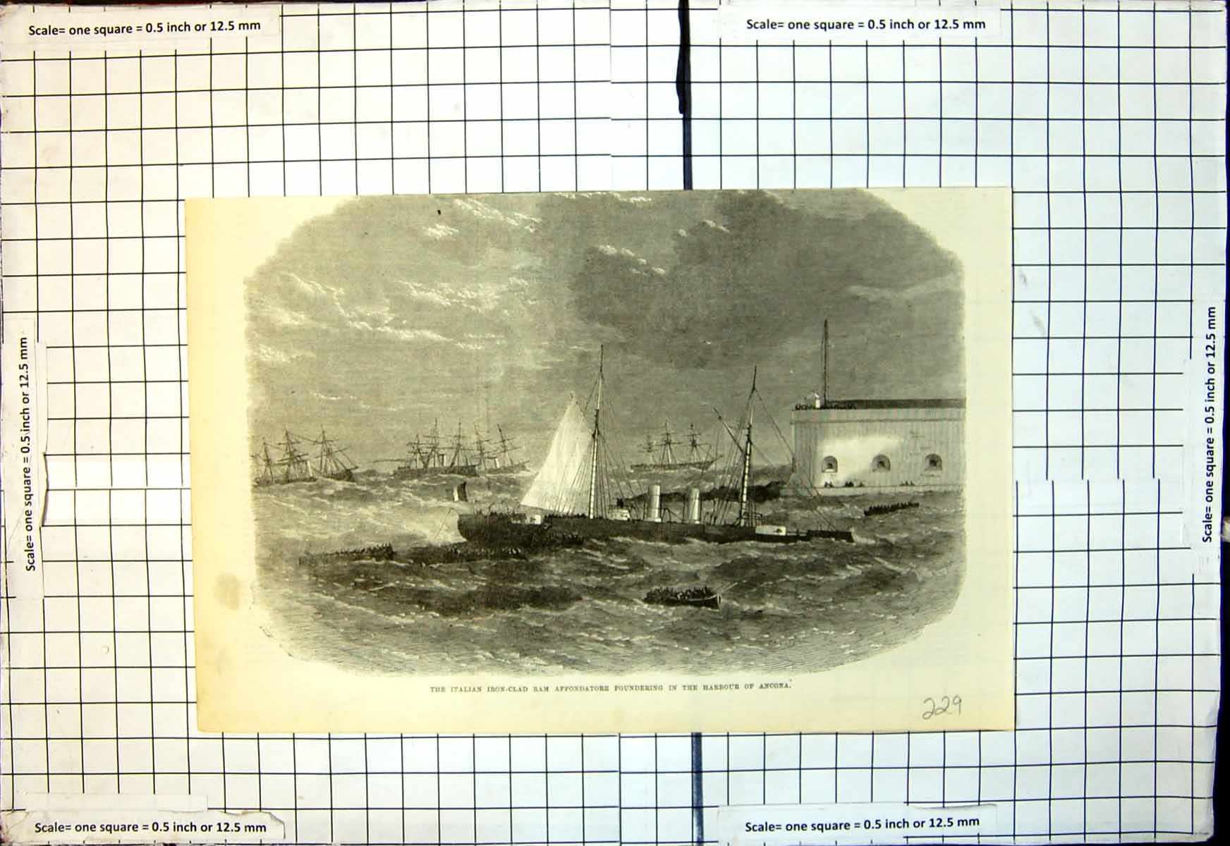 Old Italian Iron Clad Ram Affondatore Foundering Harbour Ancona 1866 Victorian