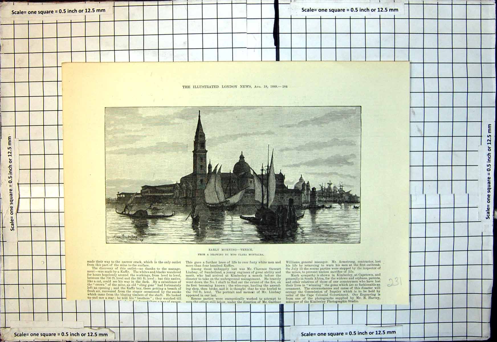Antique Print Early Morning Venice Yachts Gondolas Miss Clara Montalba 1888
