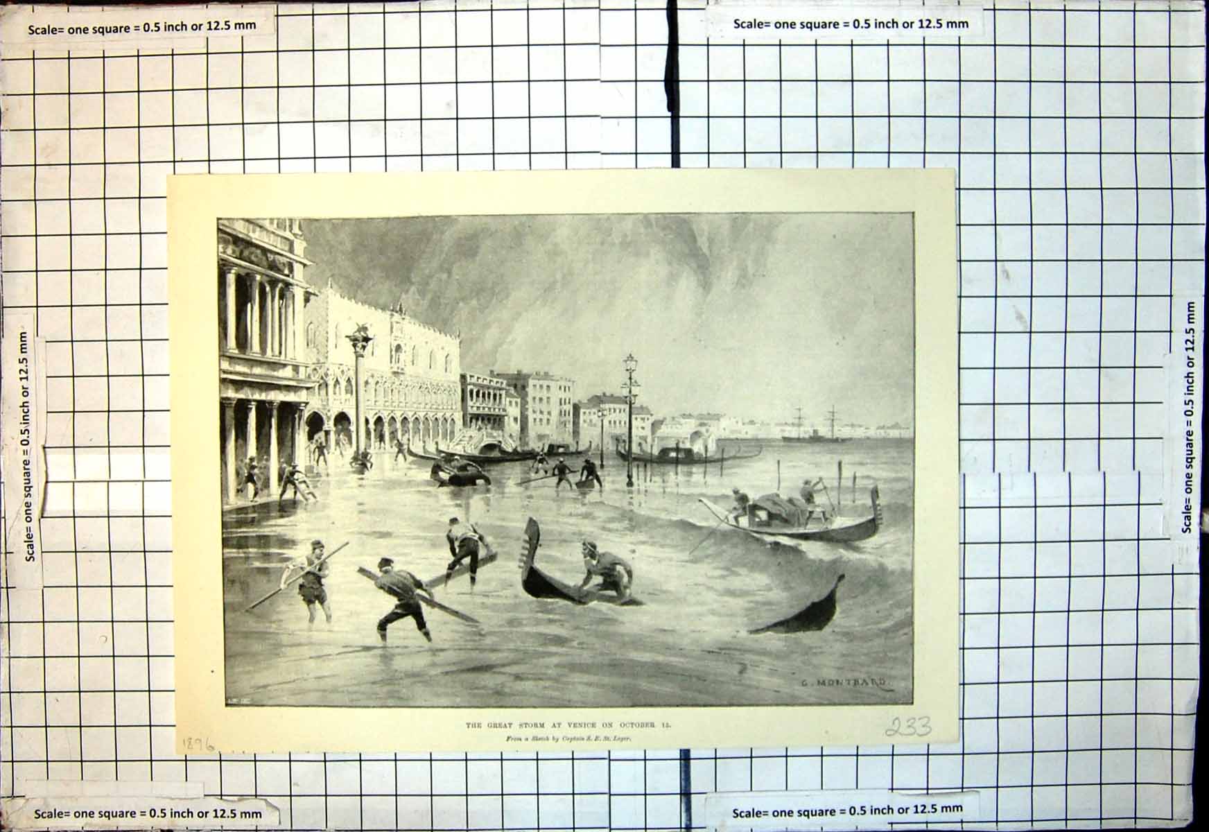 Antique Old Print Great Storm Venice October 15Th G Montbard Flooding 1896