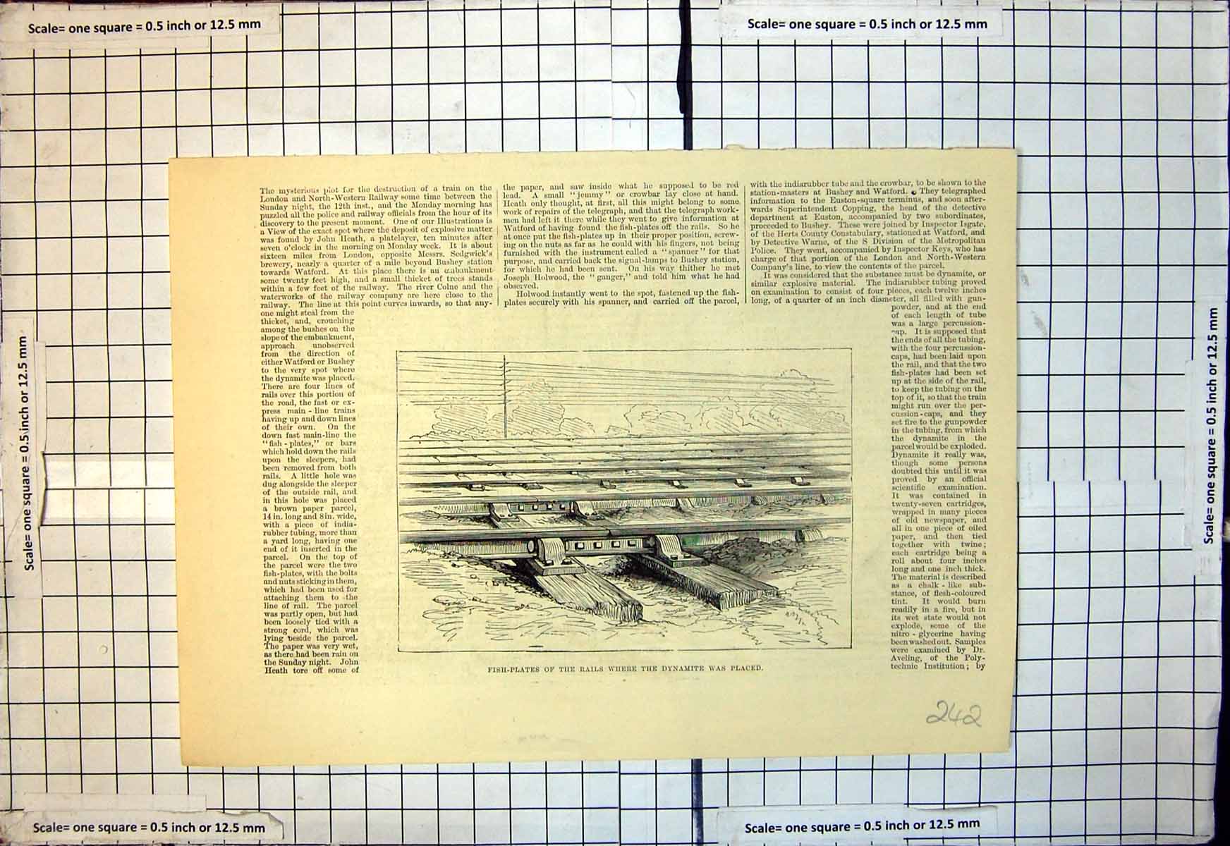 Original Old Antique Print Fish Plates Rails Where Dynamite Was Placed