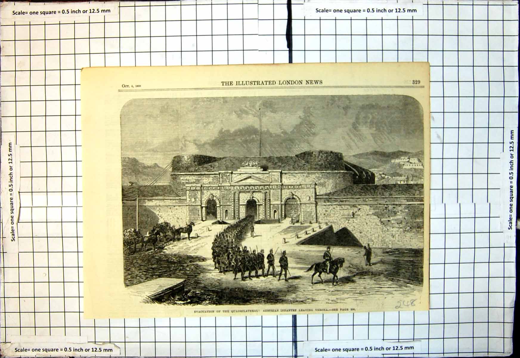 Old Print Evacuation Quadrilateral Austrian Infantry Leaving Verona 1866 19th
