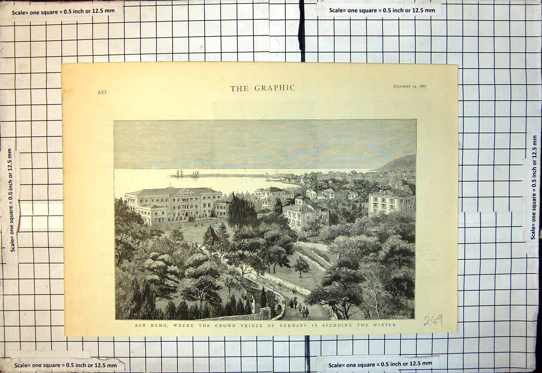 Antique Old Print San Remo Where Crown Prince Germany Spending Winter 1887 19th