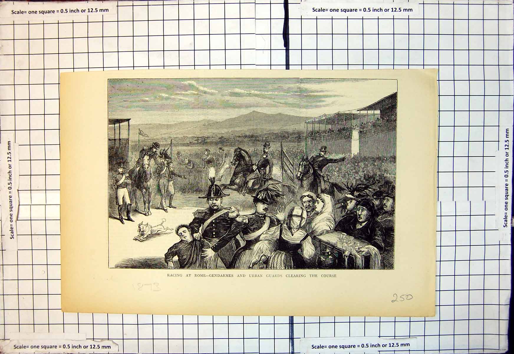 Old Antique Print Racing Rome Gendarmes Urban Guards Clearing Course 1873 19th