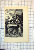 Antique Old Print Rome Public Letter Writer Top Hat People Round Table 1872